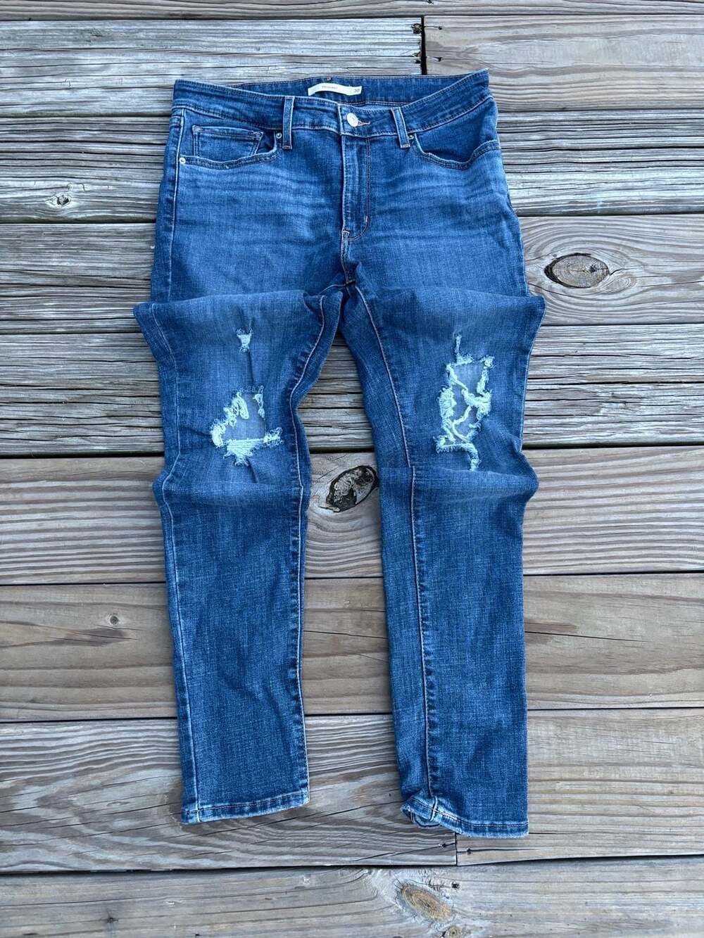 LEVI'S 721 high rise as distressed Skinny denim jeans size 24W24 L30Rise